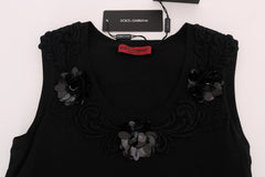 Dolce & Gabbana Black Cotton Floral Crystal Tank Top -   -  Dolce & Gabbana.