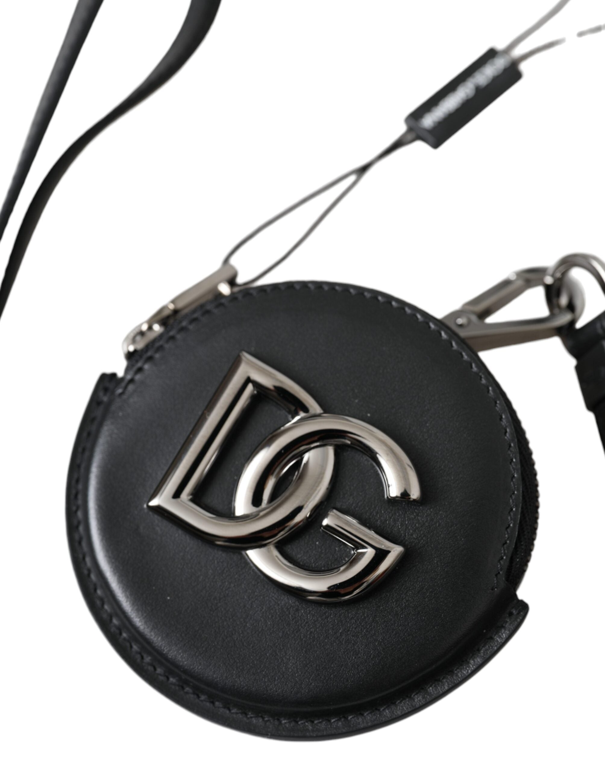 Dolce & Gabbana Black Round Leather DG Logo Coin Purse Lanyard Wallet -   -  Dolce & Gabbana.