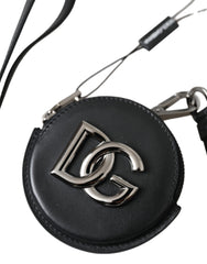 Dolce & Gabbana Black Round Leather DG Logo Coin Purse Lanyard Wallet -   -  Dolce & Gabbana.