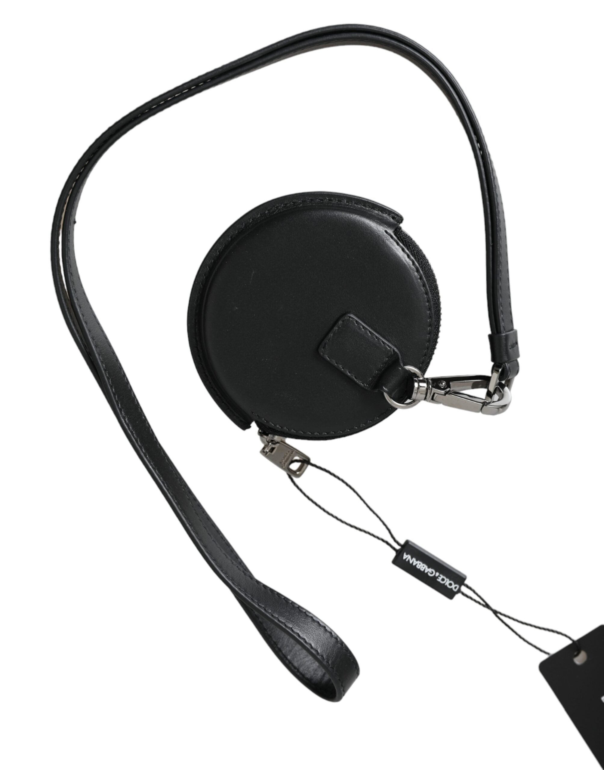 Dolce & Gabbana Black Round Leather DG Logo Coin Purse Lanyard Wallet -   -  Dolce & Gabbana.