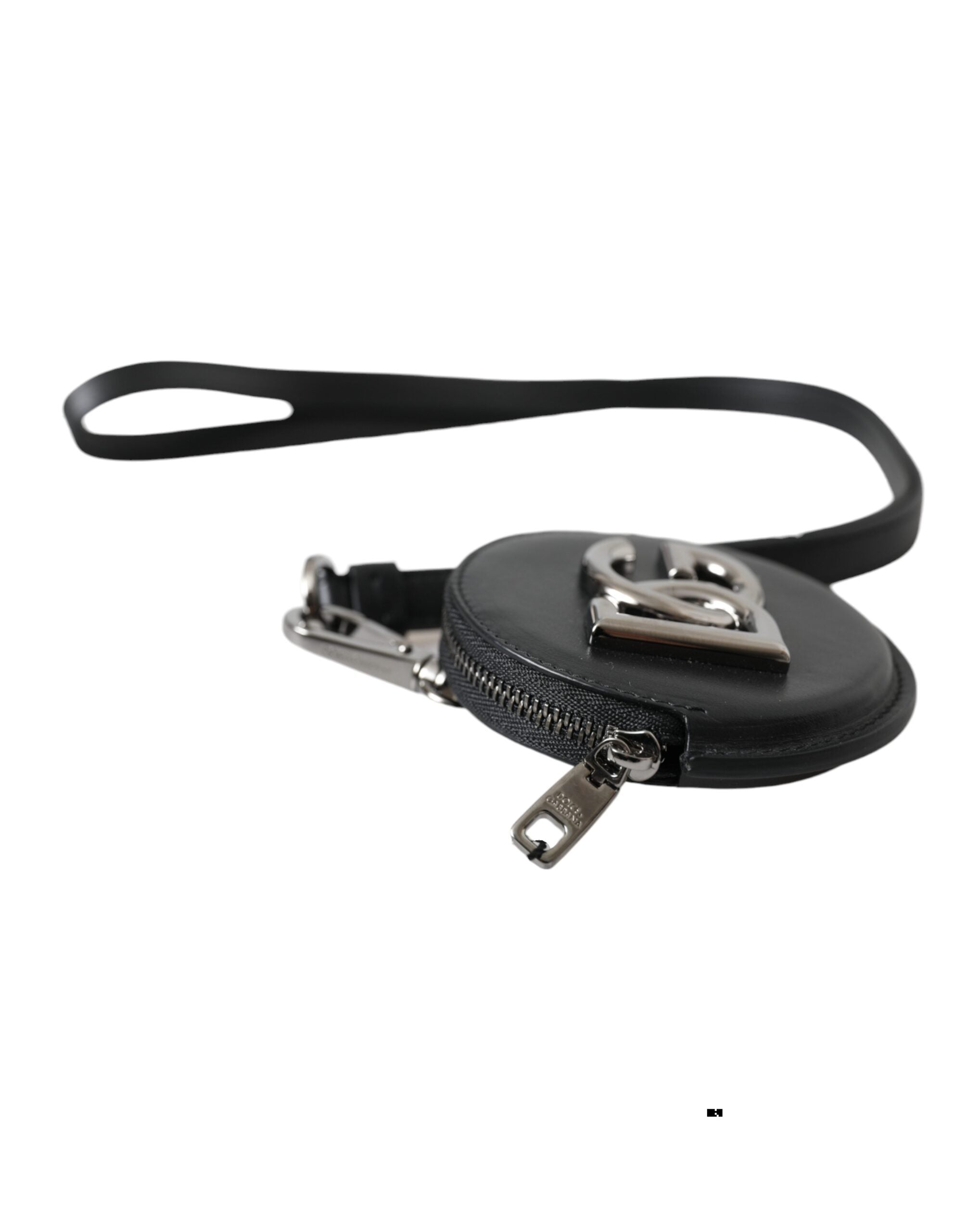 Dolce & Gabbana Black Round Leather DG Logo Coin Purse Lanyard Wallet -   -  Dolce & Gabbana.