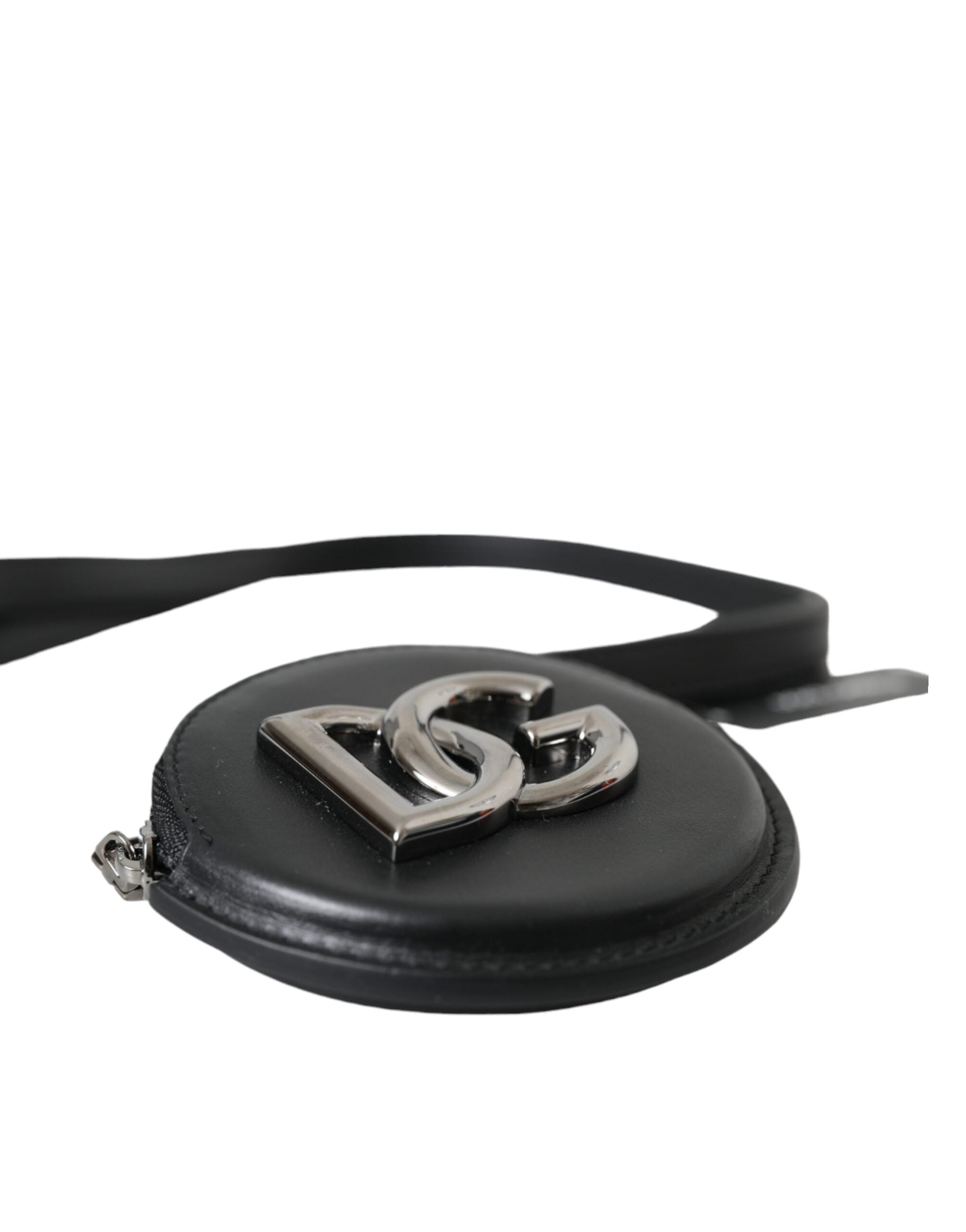 Dolce & Gabbana Black Round Leather DG Logo Coin Purse Lanyard Wallet -   -  Dolce & Gabbana.