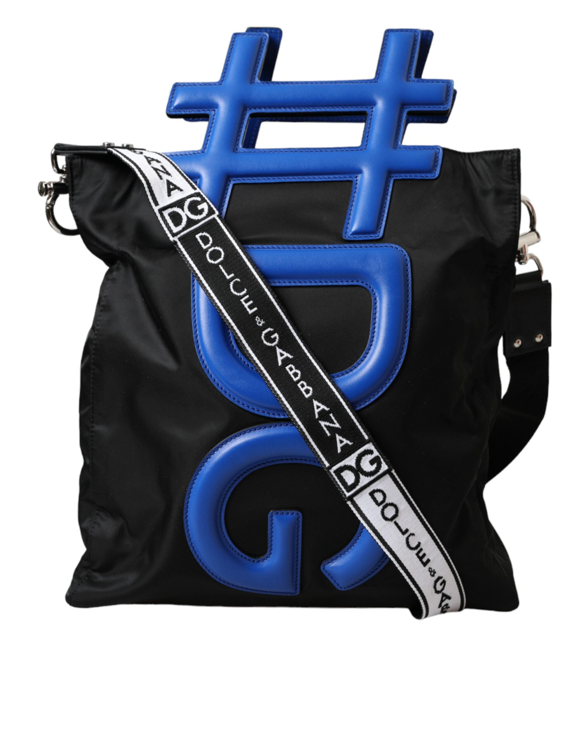 Dolce & Gabbana Black Nylon Blue Leather Hashtag Shopping Tote Bag -  Tote Bag for Men -  Dolce & Gabbana.