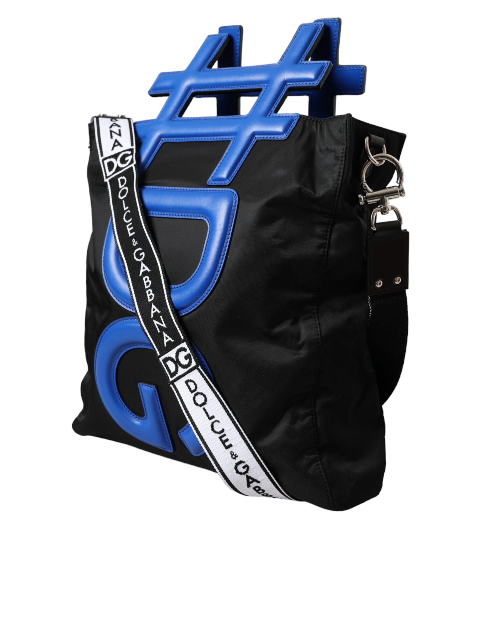 Dolce & Gabbana Black Nylon Blue Leather Hashtag Shopping Tote Bag -  Tote Bag for Men -  Dolce & Gabbana.