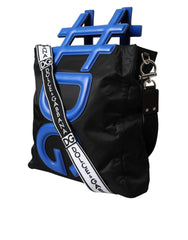 Dolce & Gabbana Black Nylon Blue Leather Hashtag Shopping Tote Bag -  Tote Bag for Men -  Dolce & Gabbana.