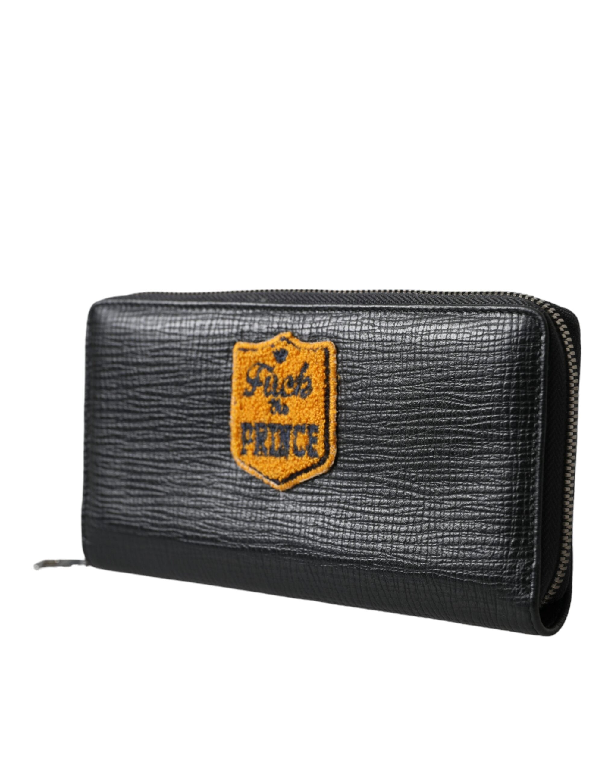 Dolce & Gabbana Black Leather Logo Patch Zip Around Continental Wallet -  Wallets for Men -  Dolce & Gabbana.