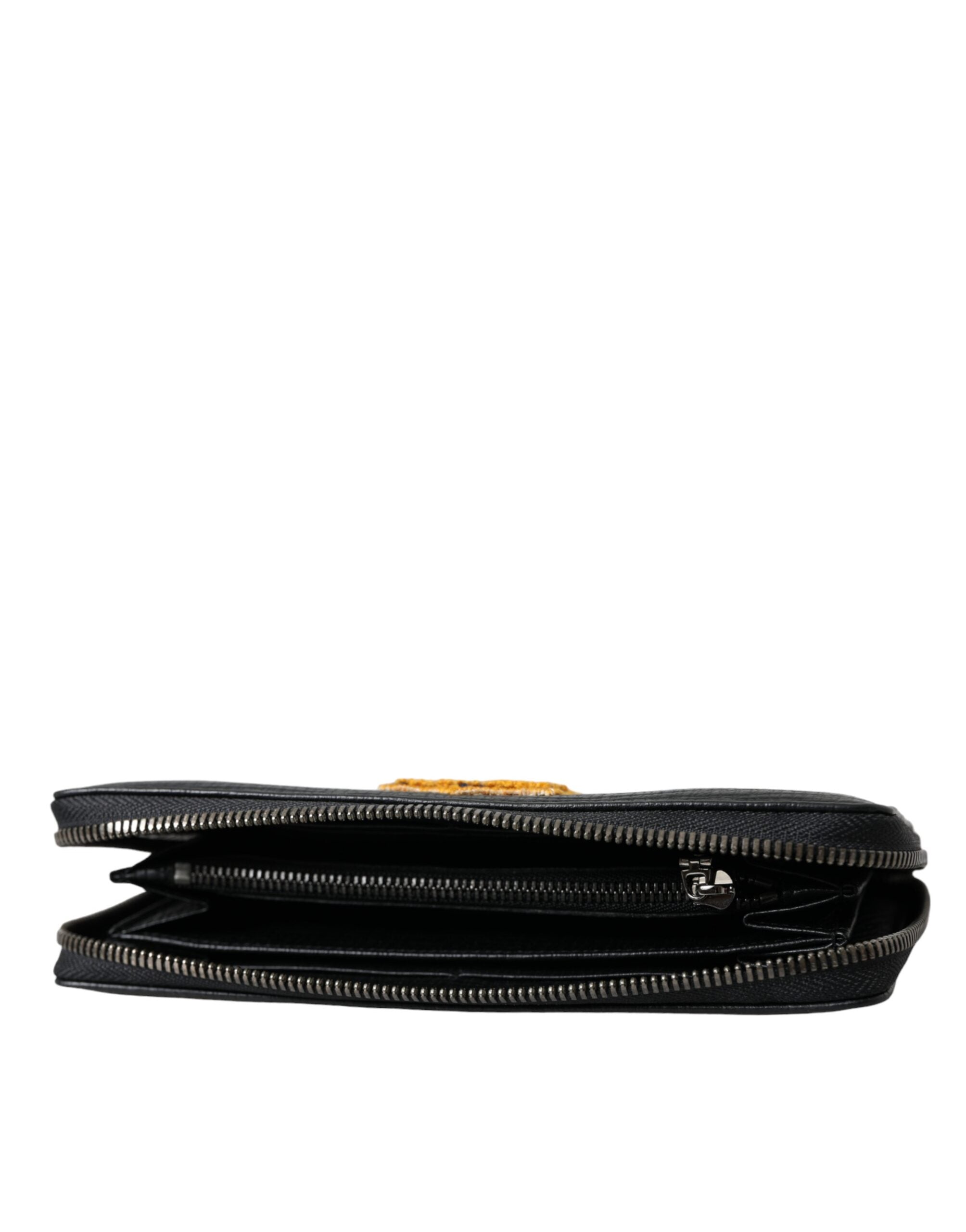Dolce & Gabbana Black Leather Logo Patch Zip Around Continental Wallet -  Wallets for Men -  Dolce & Gabbana.