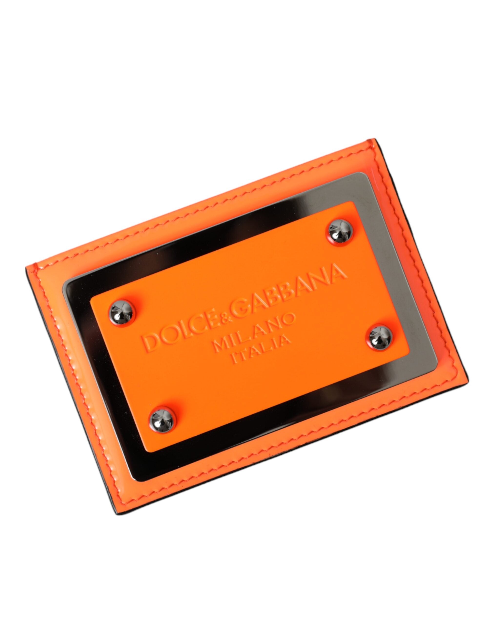 Dolce & Gabbana Orange Black Leather Logo Plaque Card Holder Wallet -  Wallets for Men -  Dolce & Gabbana.