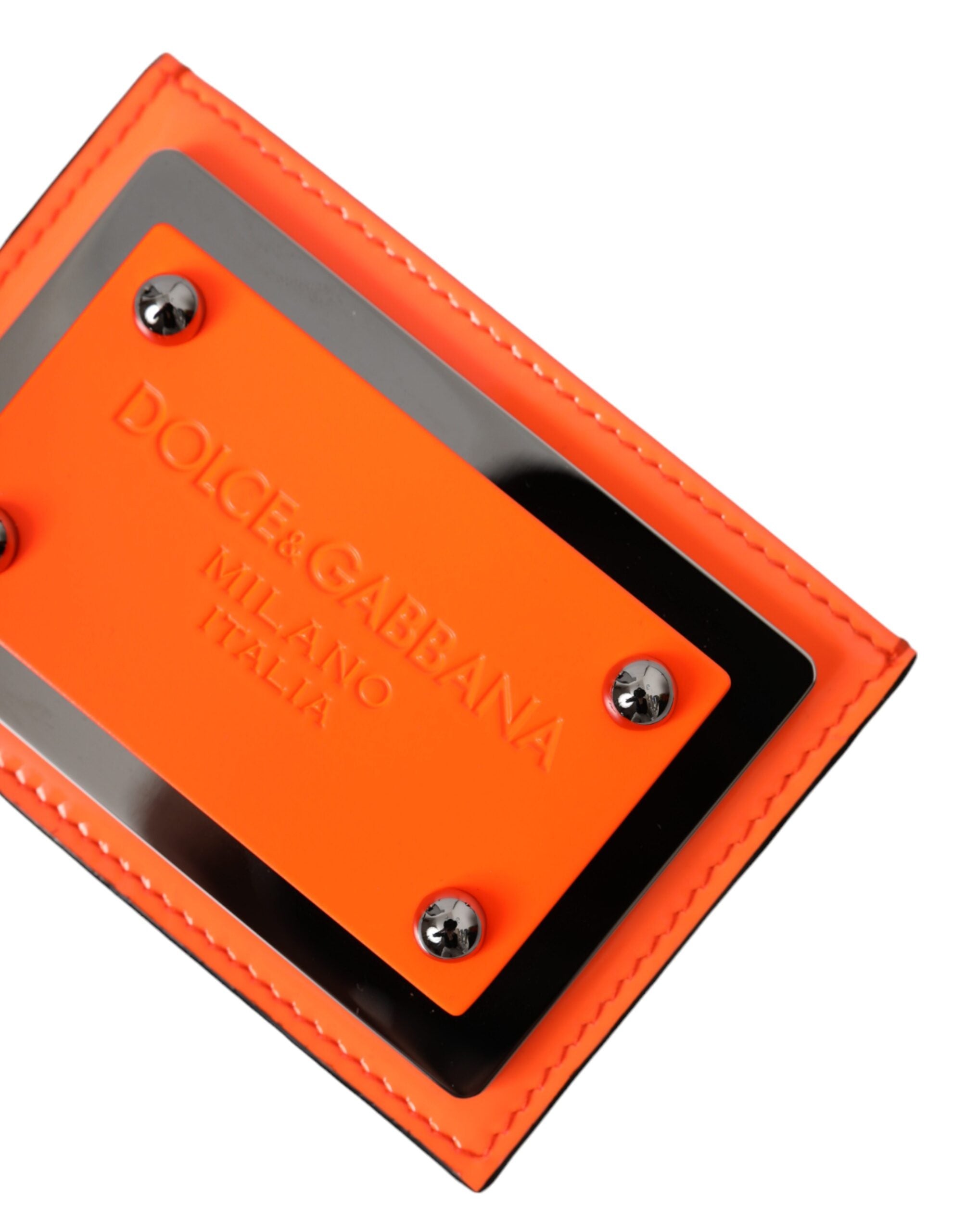 Dolce & Gabbana Orange Black Leather Logo Plaque Card Holder Wallet -  Wallets for Men -  Dolce & Gabbana.