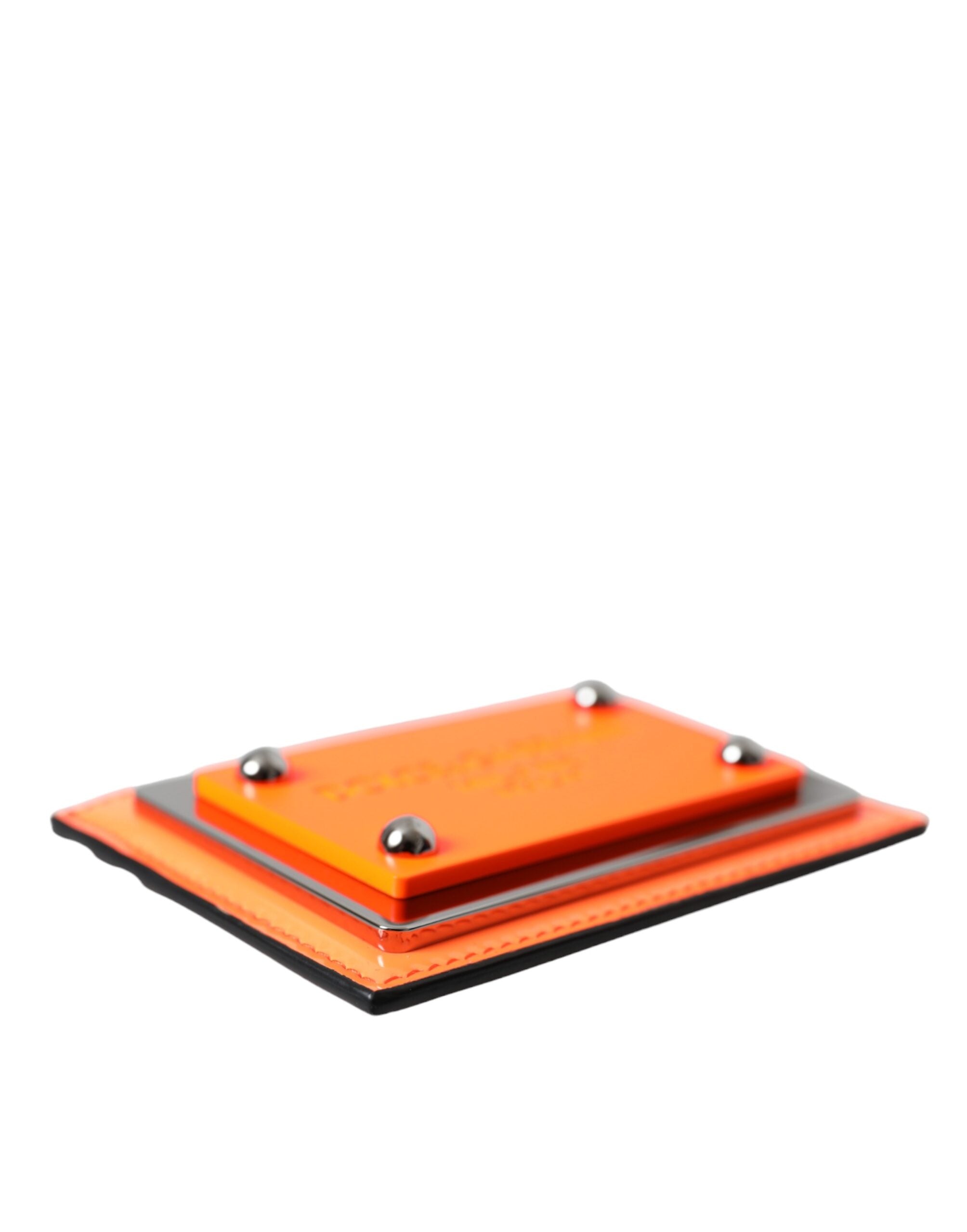 Dolce & Gabbana Orange Black Leather Logo Plaque Card Holder Wallet -  Wallets for Men -  Dolce & Gabbana.