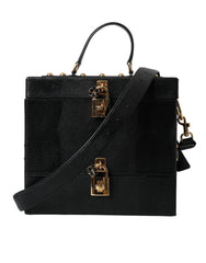 Dolce & Gabbana Black Lizard Embossed Calfskin Leather Double Box Bag -  Luxury Shoulder Bag for Women -  Dolce & Gabbana.