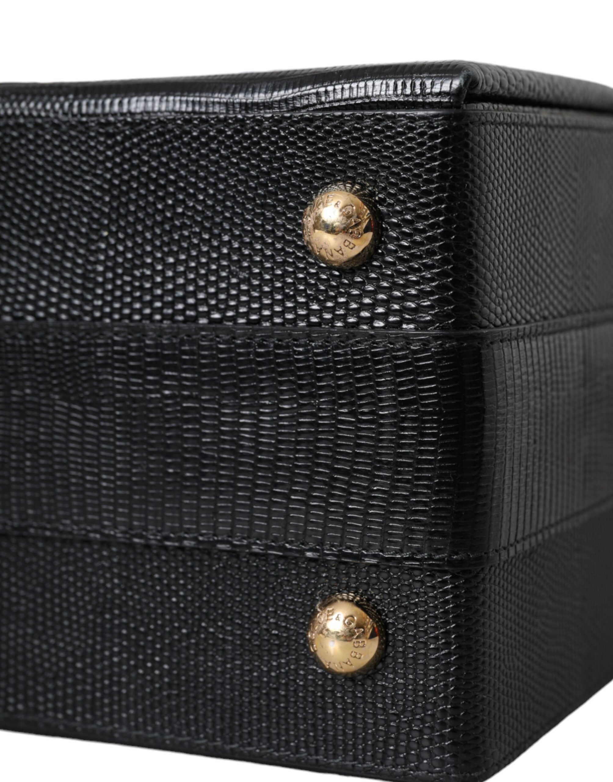 Dolce & Gabbana Black Lizard Embossed Calfskin Leather Double Box Bag -  Luxury Shoulder Bag for Women -  Dolce & Gabbana.