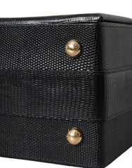 Dolce & Gabbana Black Lizard Embossed Calfskin Leather Double Box Bag -  Luxury Shoulder Bag for Women -  Dolce & Gabbana.