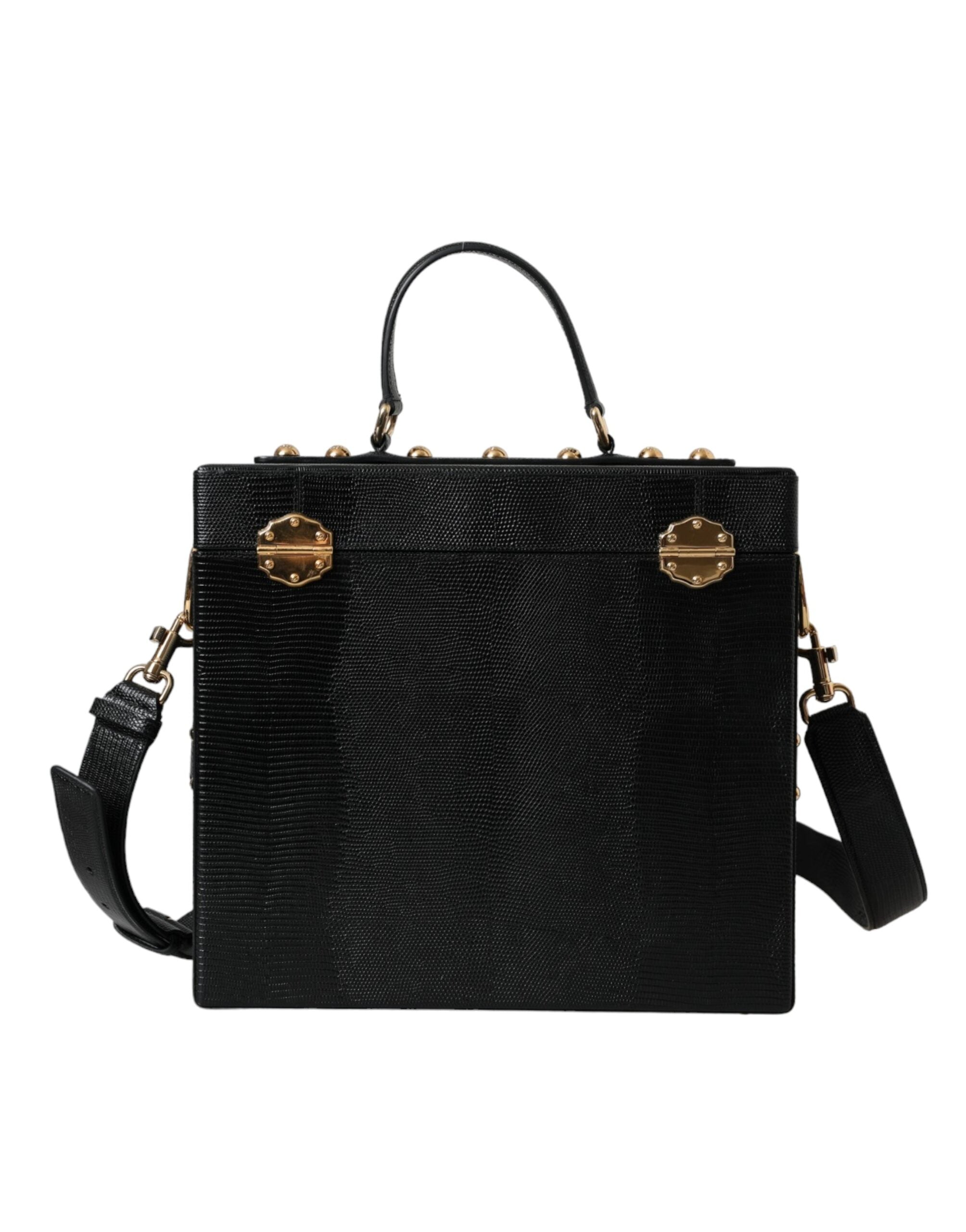 Dolce & Gabbana Black Lizard Embossed Calfskin Leather Double Box Bag -  Luxury Shoulder Bag for Women -  Dolce & Gabbana.