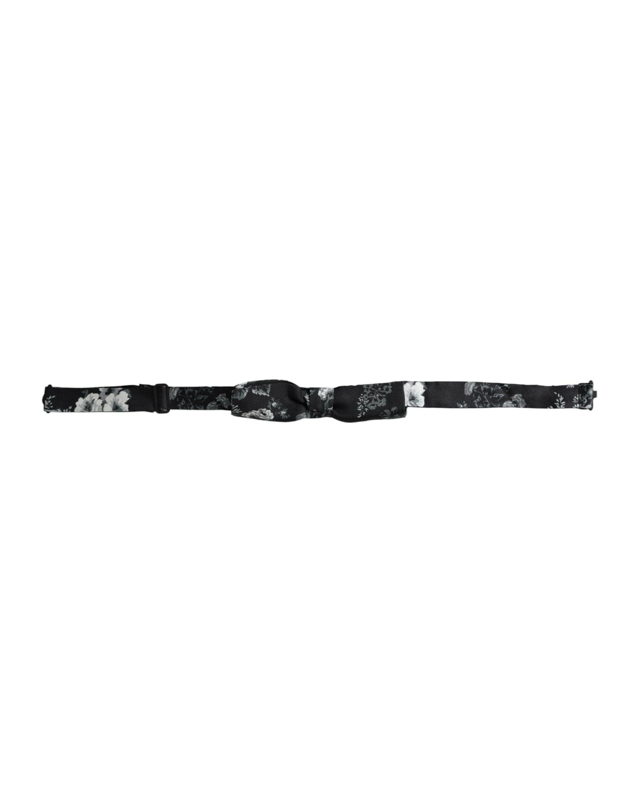 Dolce & Gabbana Black Floral Silk Adjustable Neck Men Bow Tie -  Neckties, Men -  Dolce & Gabbana.