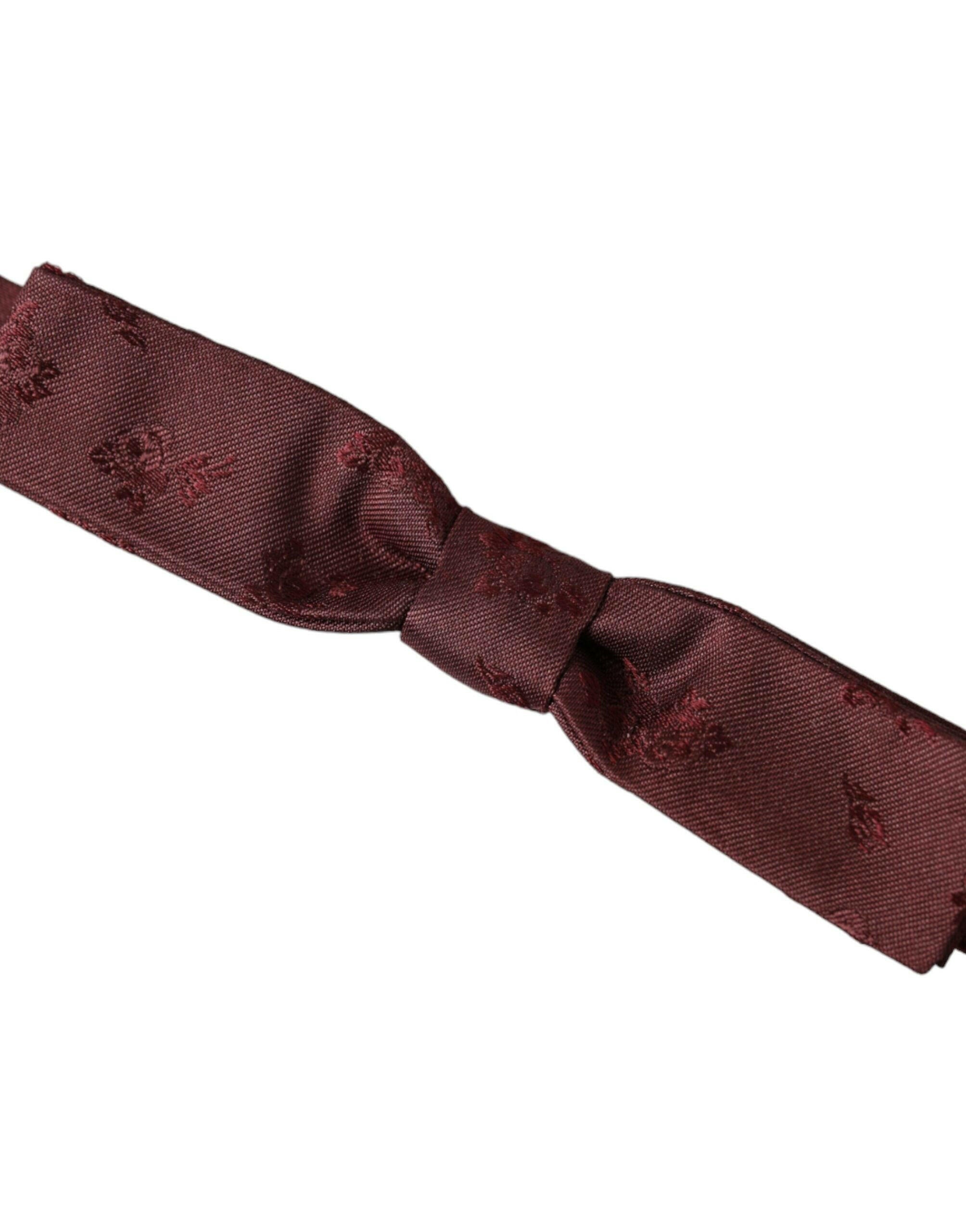 Dolce & Gabbana Maroon Floral Silk Adjustable Neck Men Bow Tie -  Neckties, Men -  Dolce & Gabbana.