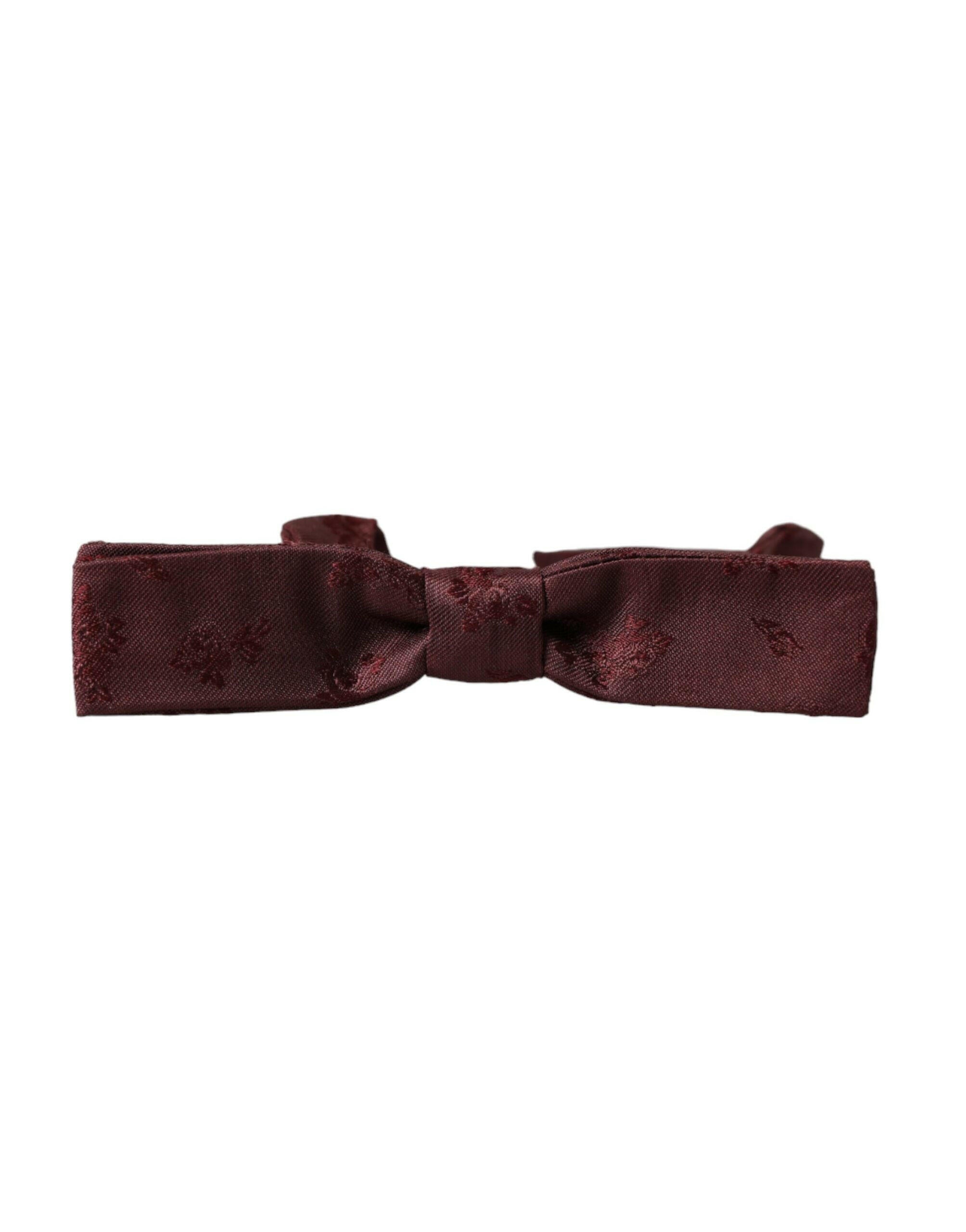 Dolce & Gabbana Maroon Floral Silk Adjustable Neck Men Bow Tie -  Neckties, Men -  Dolce & Gabbana.