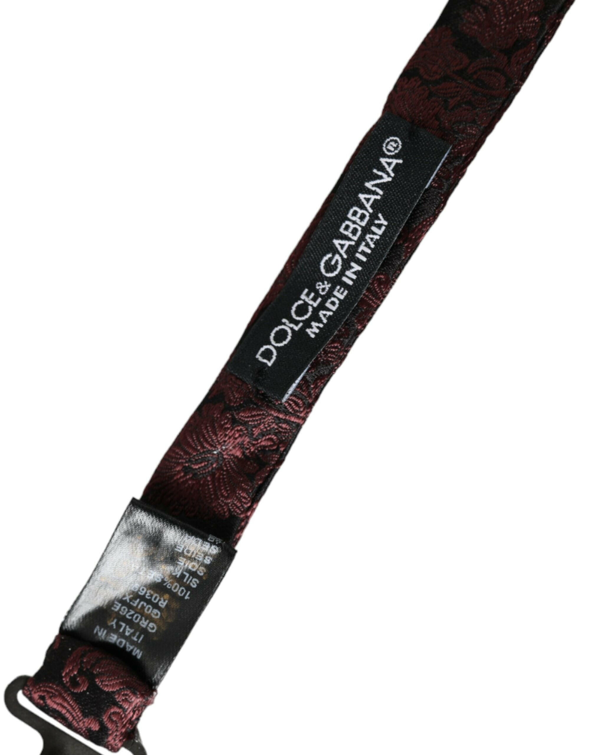 Dolce & Gabbana Maroon Floral Silk Adjustable Neck Men Bow Tie -  Neckties, Men -  Dolce & Gabbana.