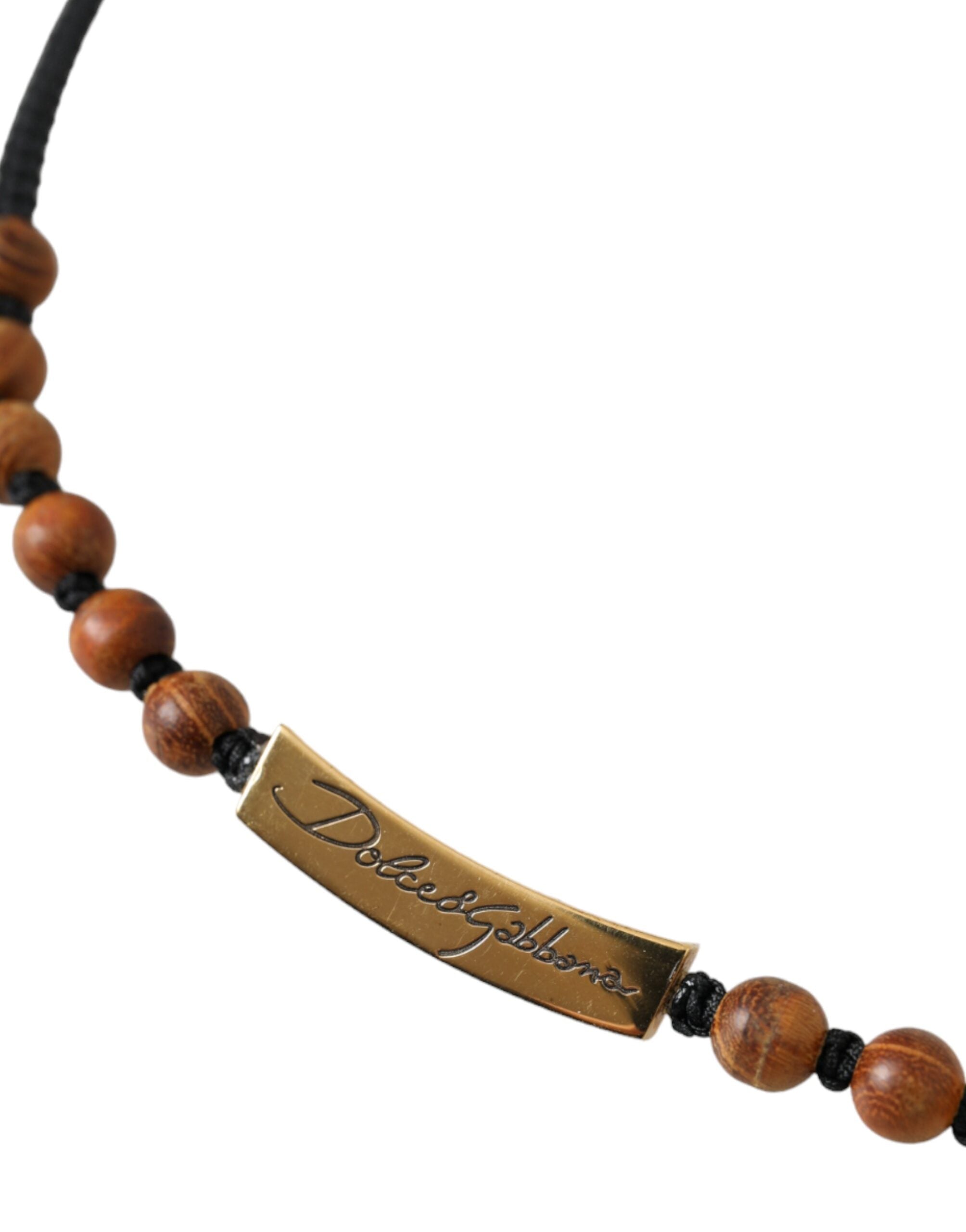 Dolce & Gabbana Black Gold Wooden Beaded Logo Pendant -   -  Dolce & Gabbana.