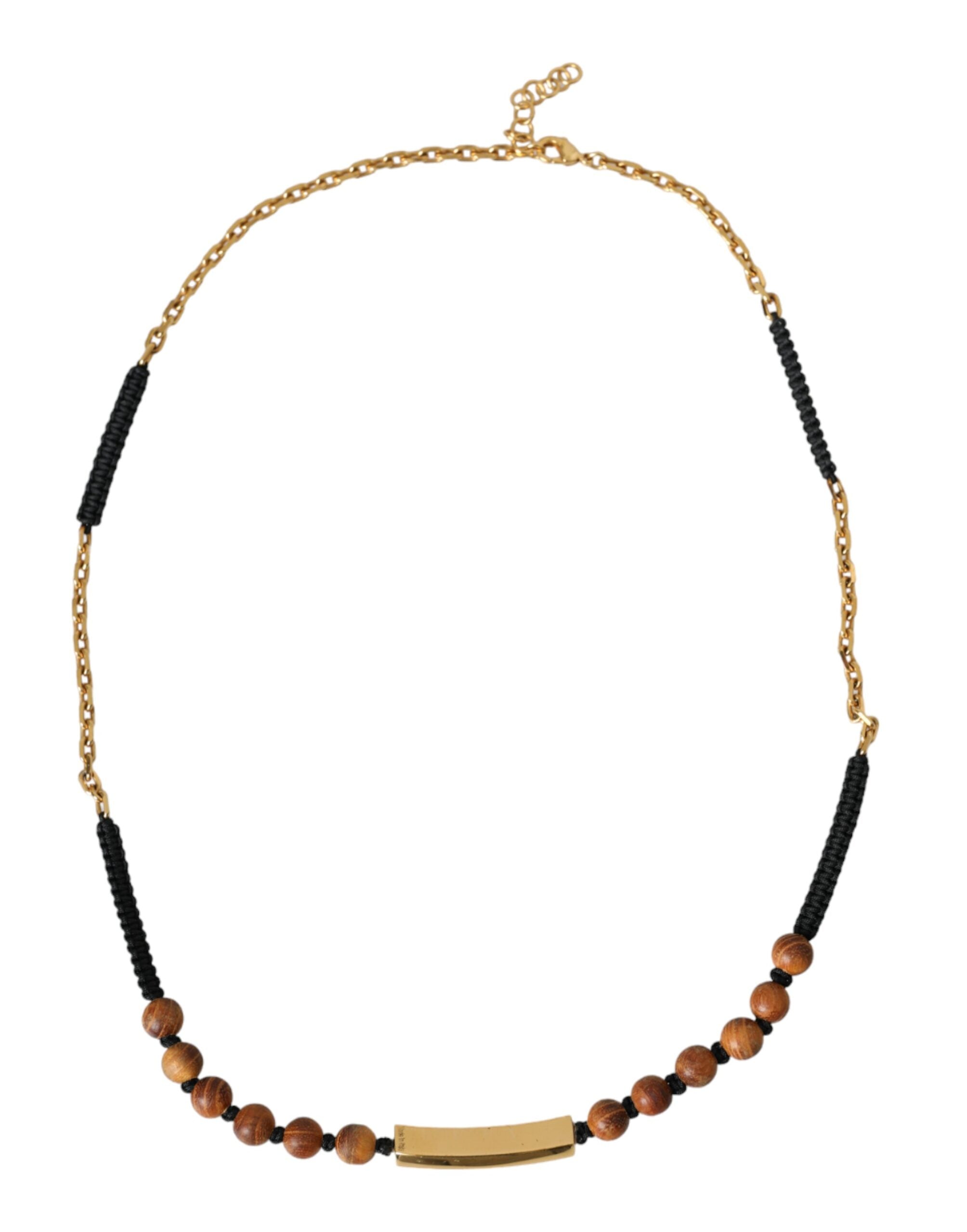 Dolce & Gabbana Black Gold Wooden Beaded Logo Pendant -   -  Dolce & Gabbana.