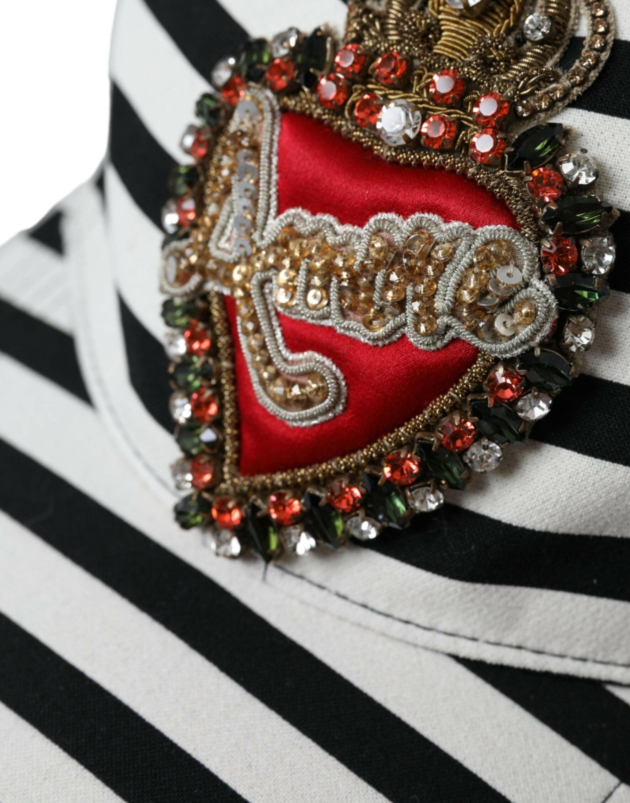 Dolce & Gabbana Black White Stripe Amore Heart Applique Baseball Hat -   -  Dolce & Gabbana.