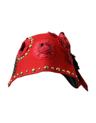 Dolce & Gabbana Red Crystal Gold Roses Brooch Embellished Hat -   -  Dolce & Gabbana.