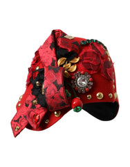 Dolce & Gabbana Red Crystal Gold Roses Brooch Embellished Hat -   -  Dolce & Gabbana.