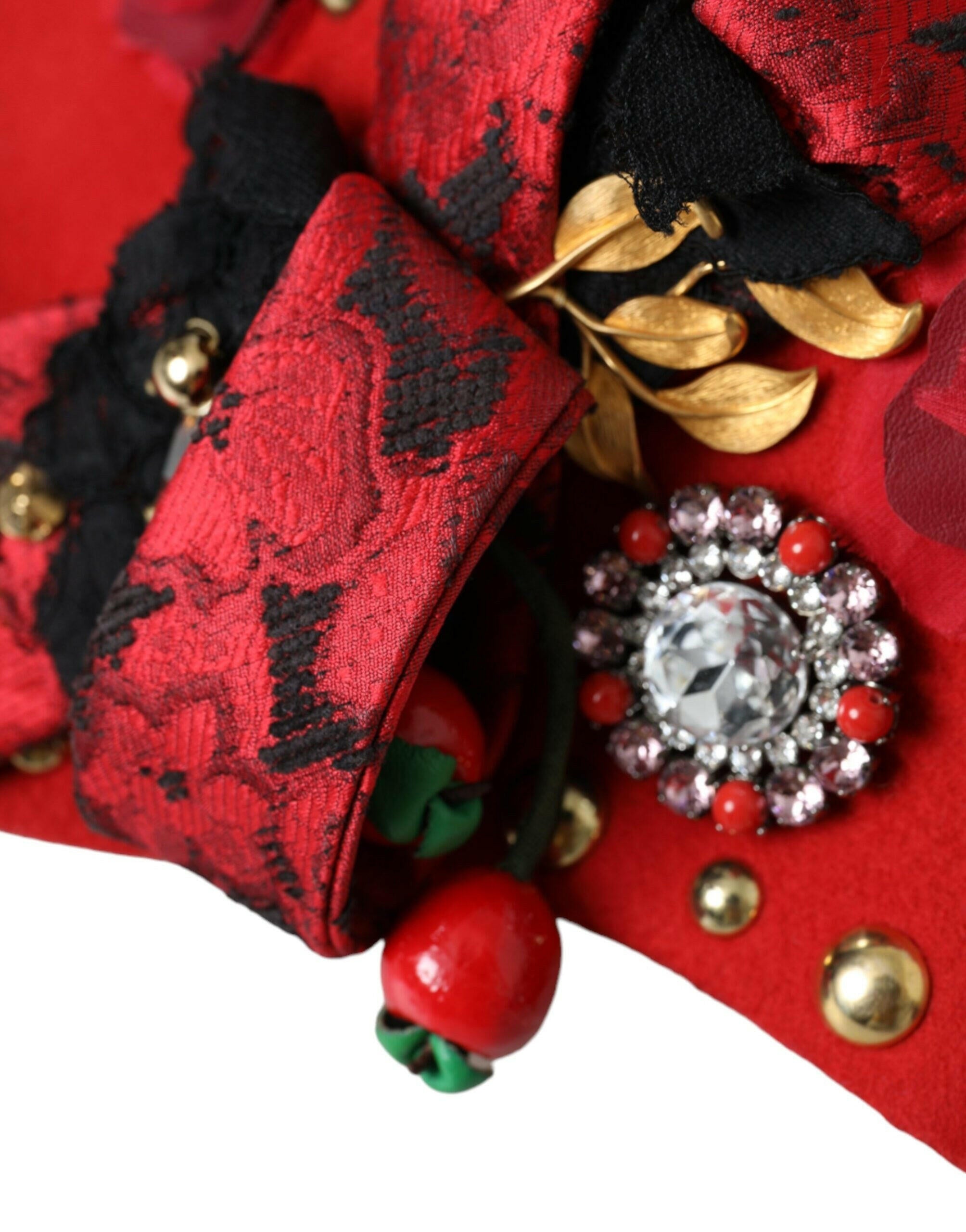 Dolce & Gabbana Red Crystal Gold Roses Brooch Embellished Hat -   -  Dolce & Gabbana.