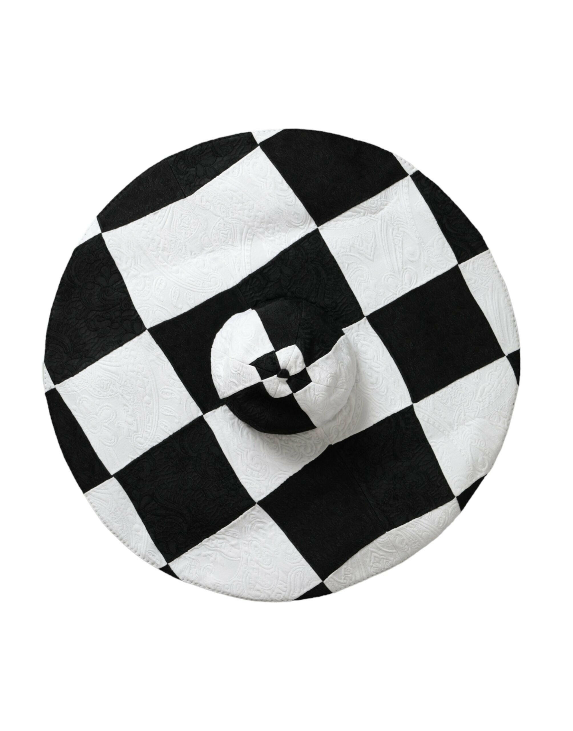 Dolce & Gabbana Black White Checkered Wide Brim Floppy Hat -   -  Dolce & Gabbana.