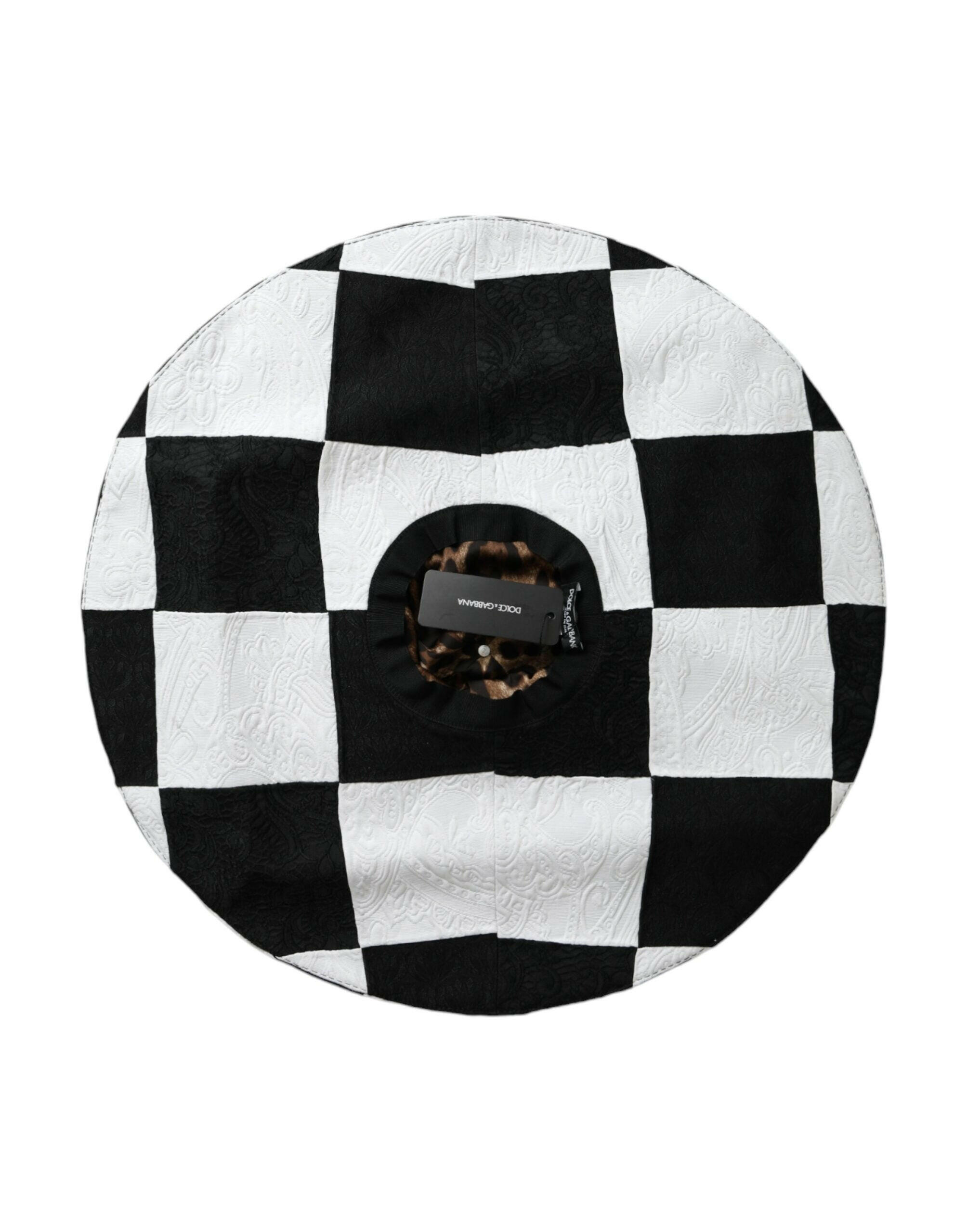 Dolce & Gabbana Black White Checkered Wide Brim Floppy Hat -   -  Dolce & Gabbana.
