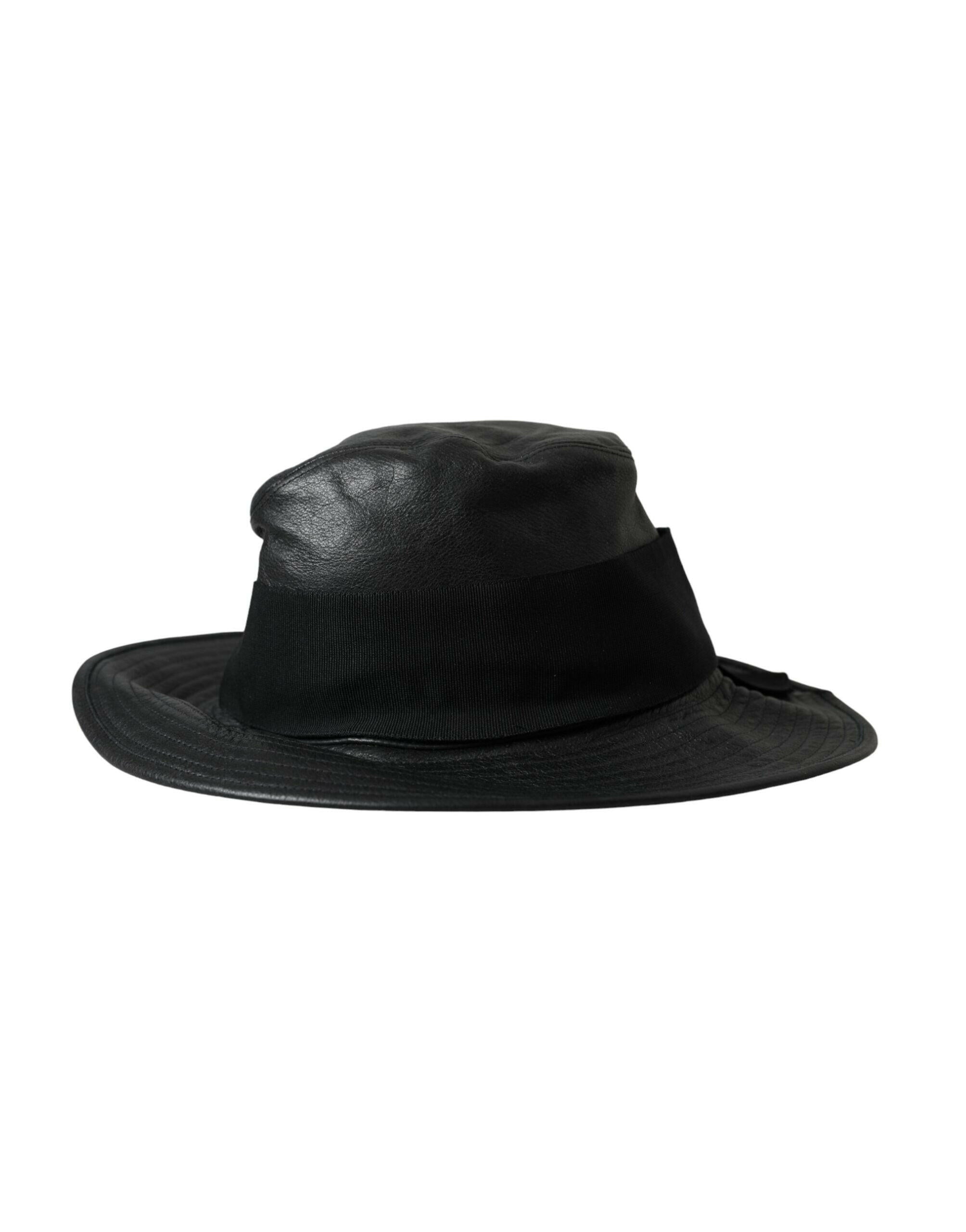 Dolce & Gabbana Black Leather DG Coin Crystal Wide Brim Hat -   -  Dolce & Gabbana.