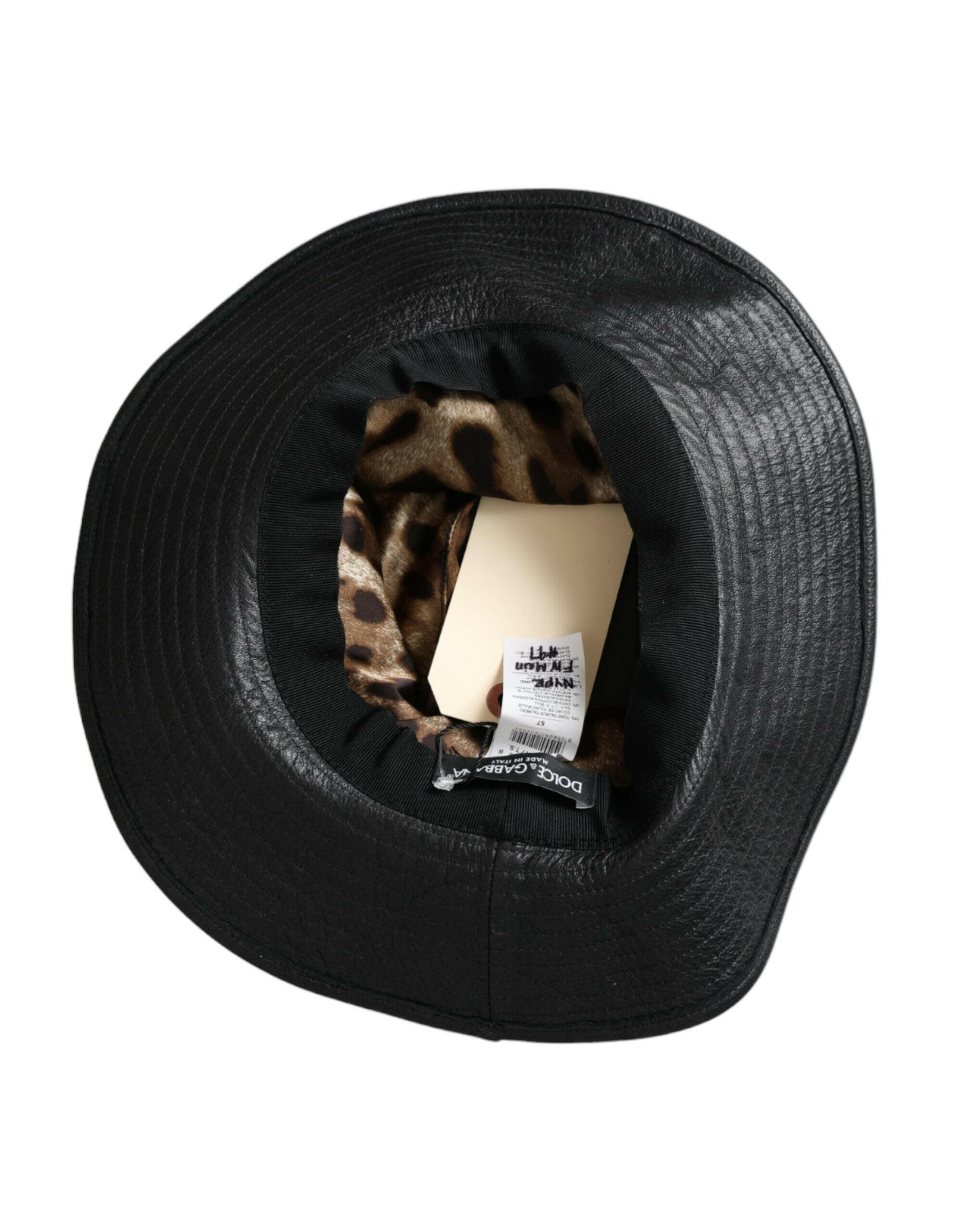 Dolce & Gabbana Black Leather DG Coin Crystal Wide Brim Hat -   -  Dolce & Gabbana.
