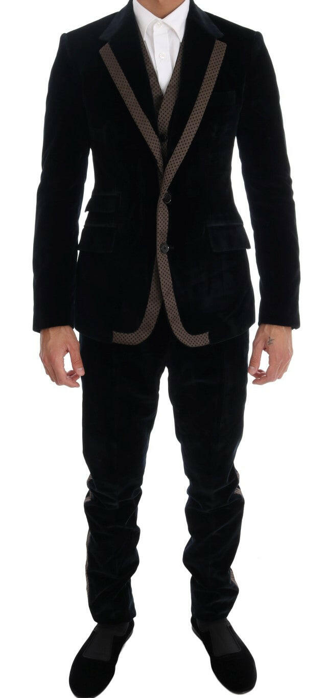 Dolce & Gabbana Blue Velvet Two Button Slim 3 Piece Suit -   -  Dolce & Gabbana.