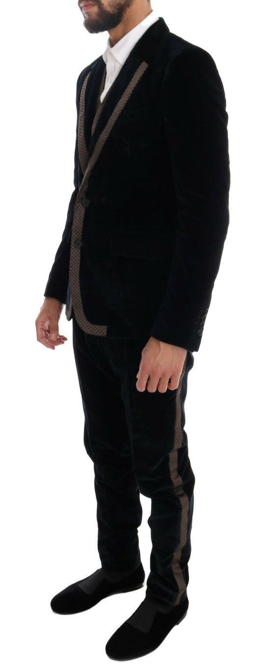 Dolce & Gabbana Blue Velvet Two Button Slim 3 Piece Suit -   -  Dolce & Gabbana.
