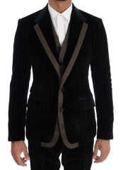 Dolce & Gabbana Blue Velvet Two Button Slim 3 Piece Suit -   -  Dolce & Gabbana.