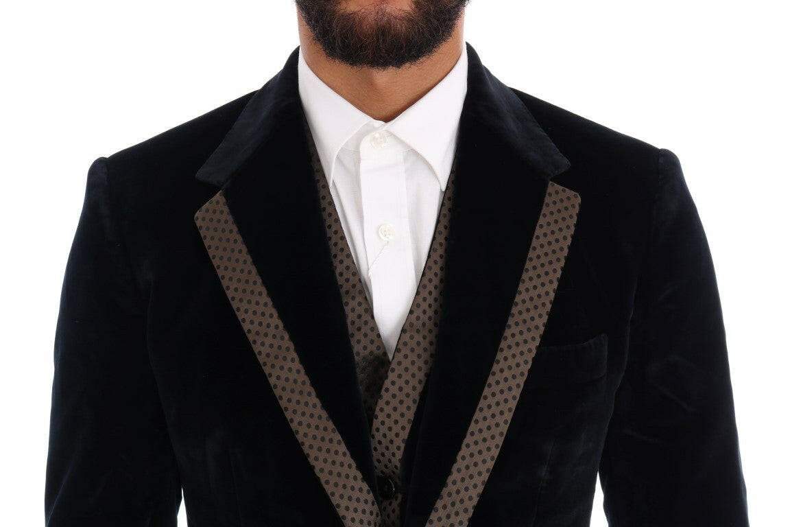 Dolce & Gabbana Blue Velvet Two Button Slim 3 Piece Suit -   -  Dolce & Gabbana.