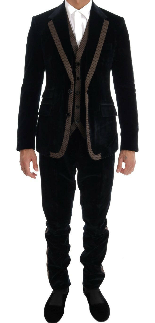 Dolce & Gabbana Blue Velvet Two Button Slim 3 Piece Suit -   -  Dolce & Gabbana.