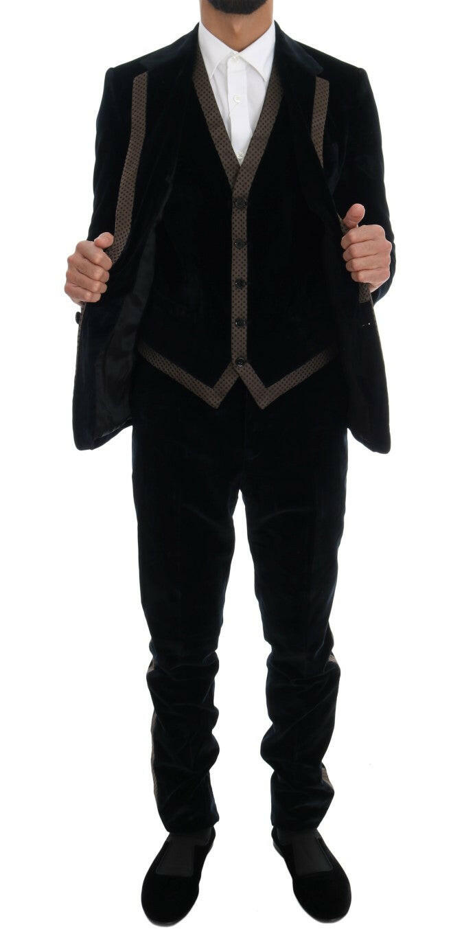 Dolce & Gabbana Blue Velvet Two Button Slim 3 Piece Suit -   -  Dolce & Gabbana.