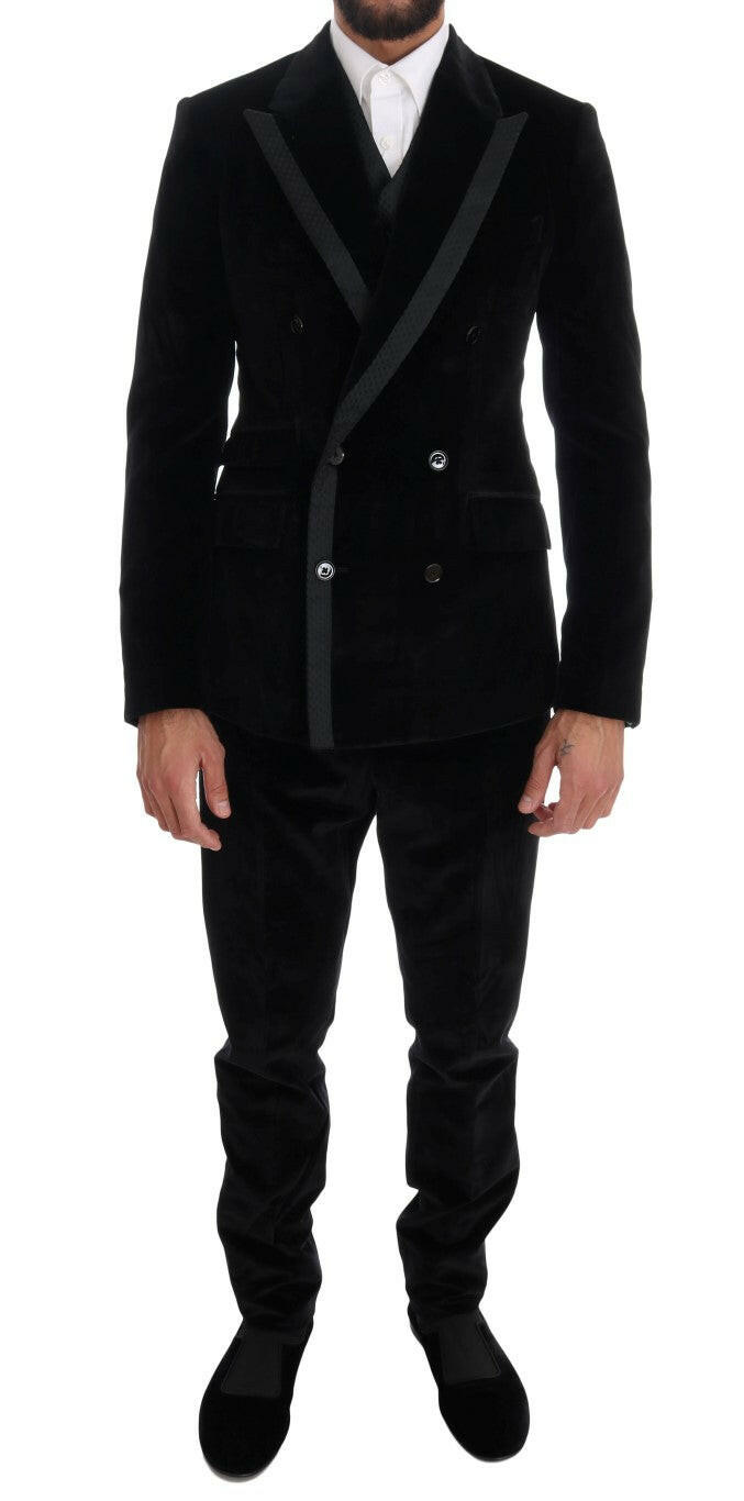 Dolce & Gabbana Black Velvet Slim Double Breasted Suit -   -  Dolce & Gabbana.