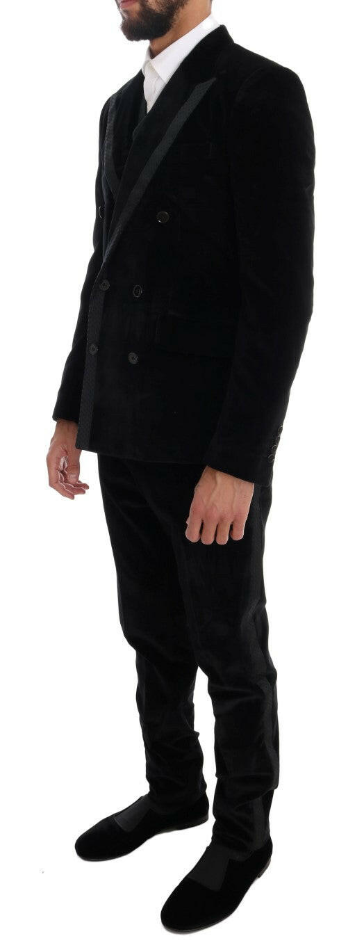 Dolce & Gabbana Black Velvet Slim Double Breasted Suit -   -  Dolce & Gabbana.