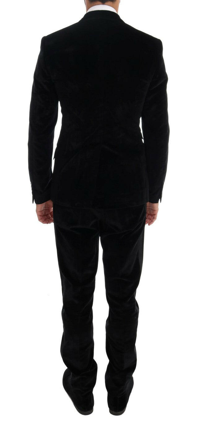 Dolce & Gabbana Black Velvet Slim Double Breasted Suit -   -  Dolce & Gabbana.