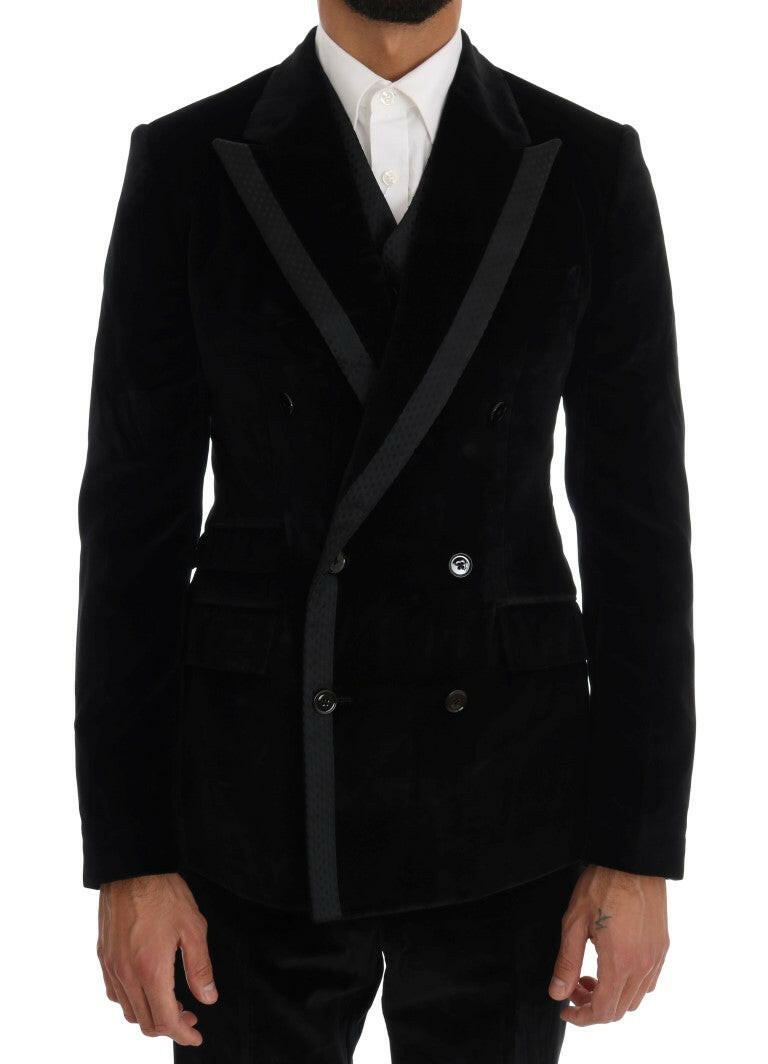 Dolce & Gabbana Black Velvet Slim Double Breasted Suit -   -  Dolce & Gabbana.