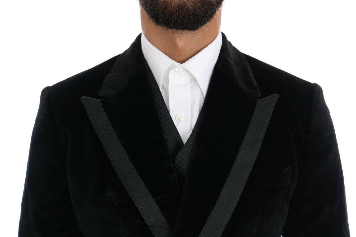 Dolce & Gabbana Black Velvet Slim Double Breasted Suit -   -  Dolce & Gabbana.