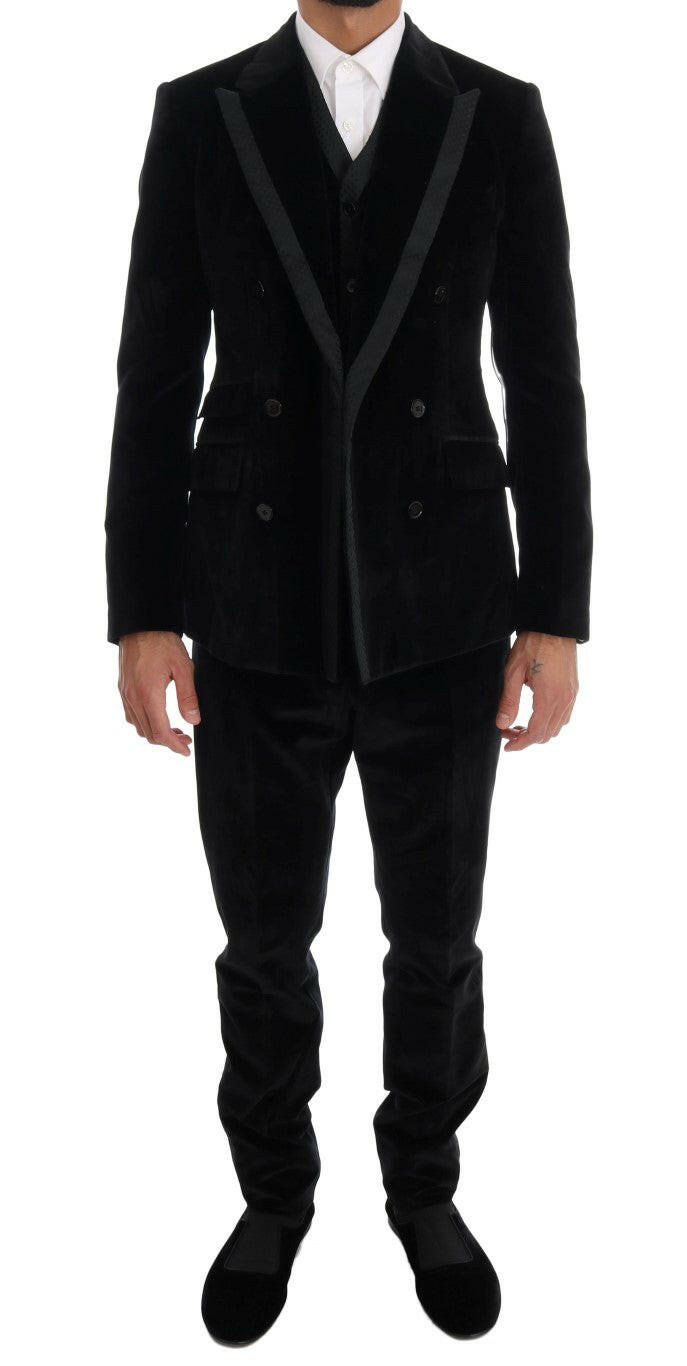 Dolce & Gabbana Black Velvet Slim Double Breasted Suit -   -  Dolce & Gabbana.