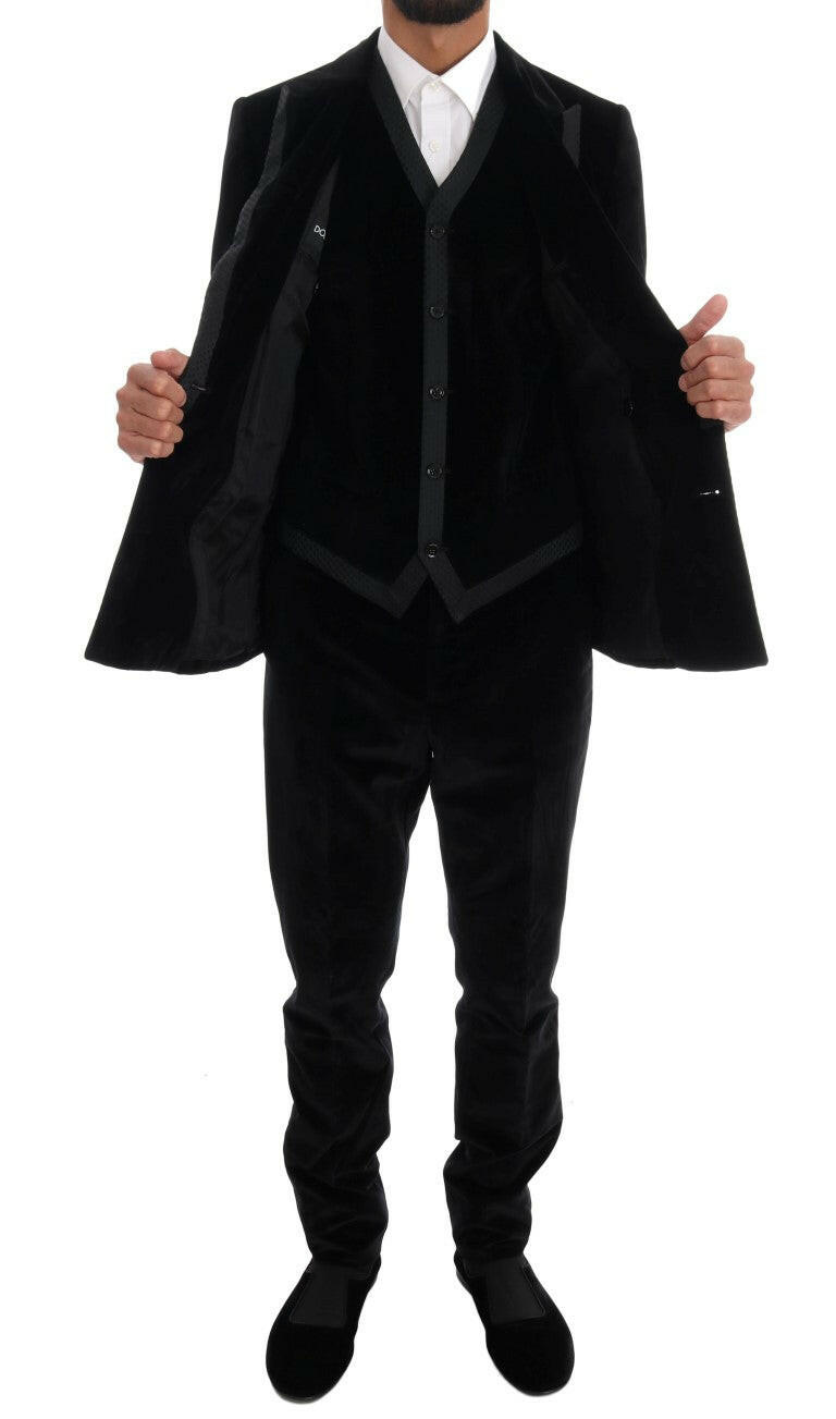 Dolce & Gabbana Black Velvet Slim Double Breasted Suit -   -  Dolce & Gabbana.