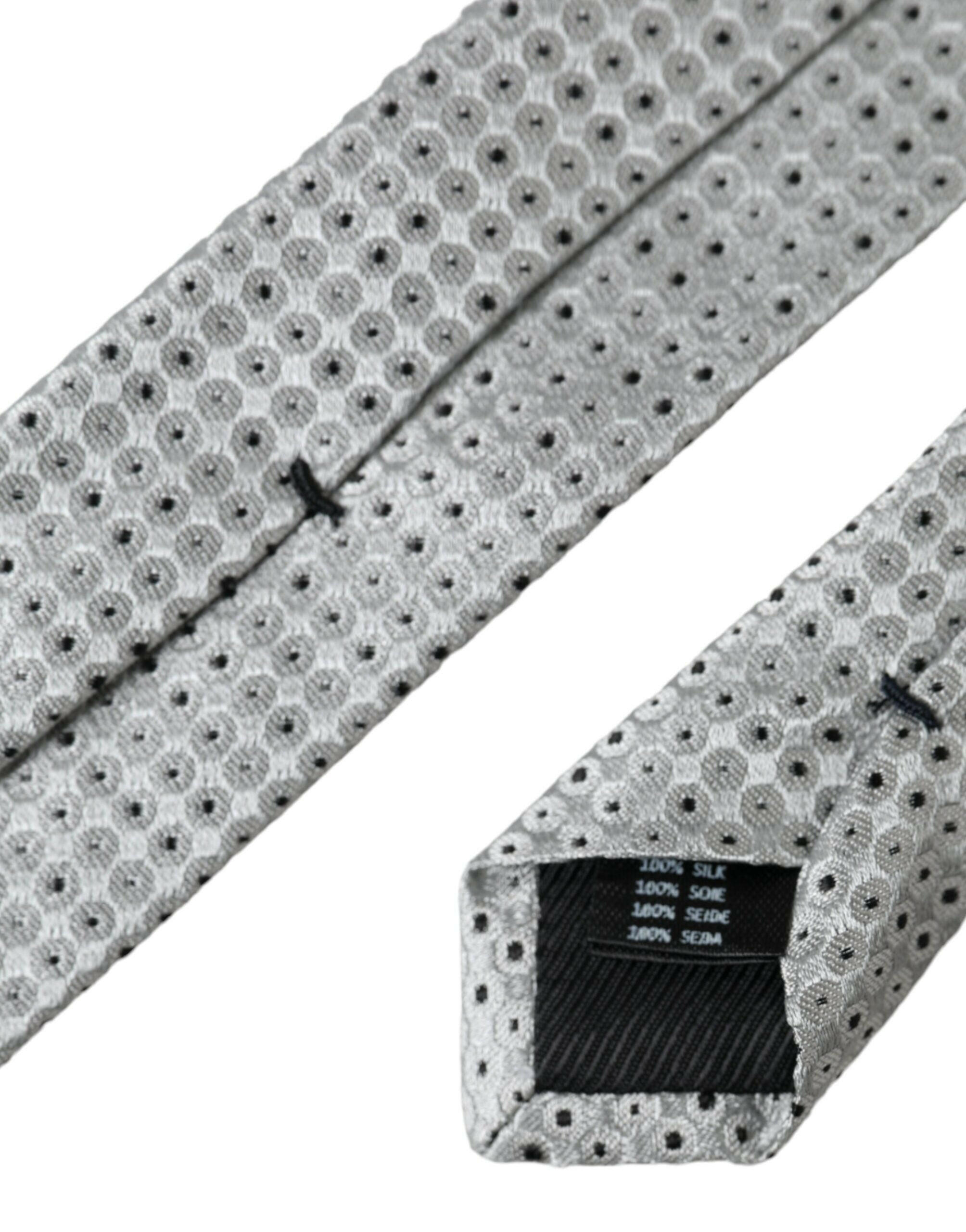 Dolce & Gabbana Light Gray Polka Dot Silk Adjustable Men Tie -  Neckties, Men -  Dolce & Gabbana.
