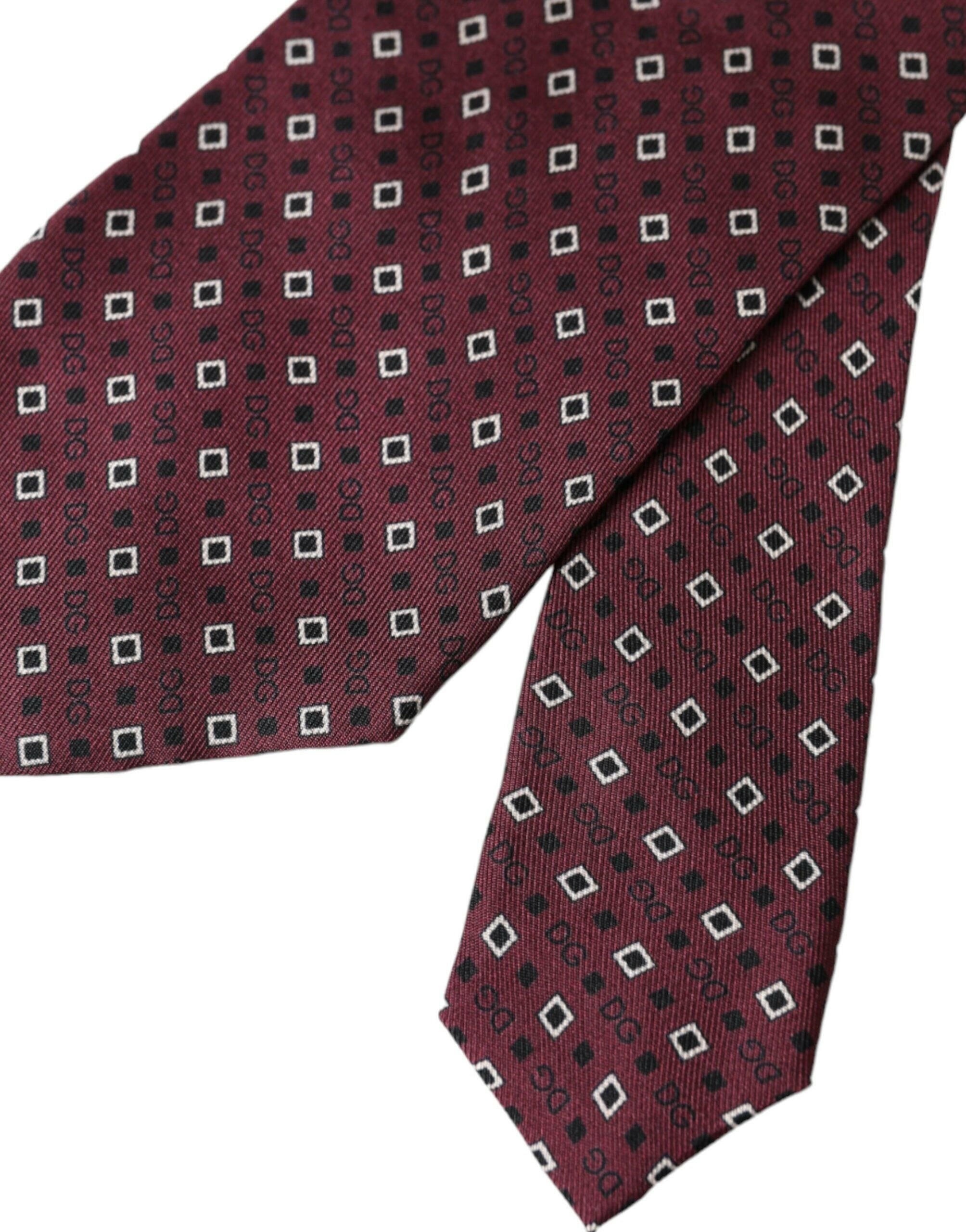 Dolce & Gabbana Maroon Silk Branded Logo Adjustable Men Tie -  Neckties, Men -  Dolce & Gabbana.