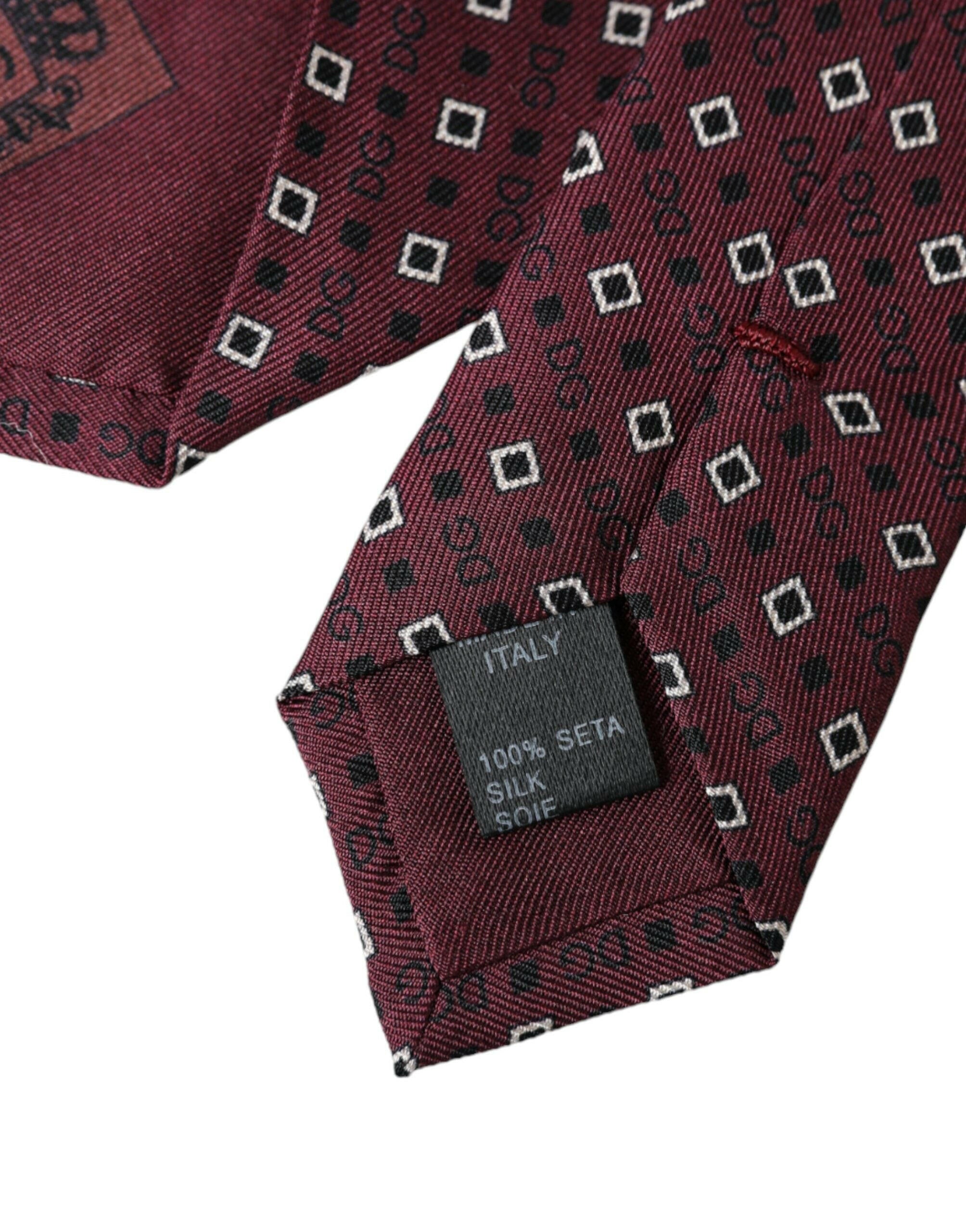 Dolce & Gabbana Maroon Silk Branded Logo Adjustable Men Tie -  Neckties, Men -  Dolce & Gabbana.