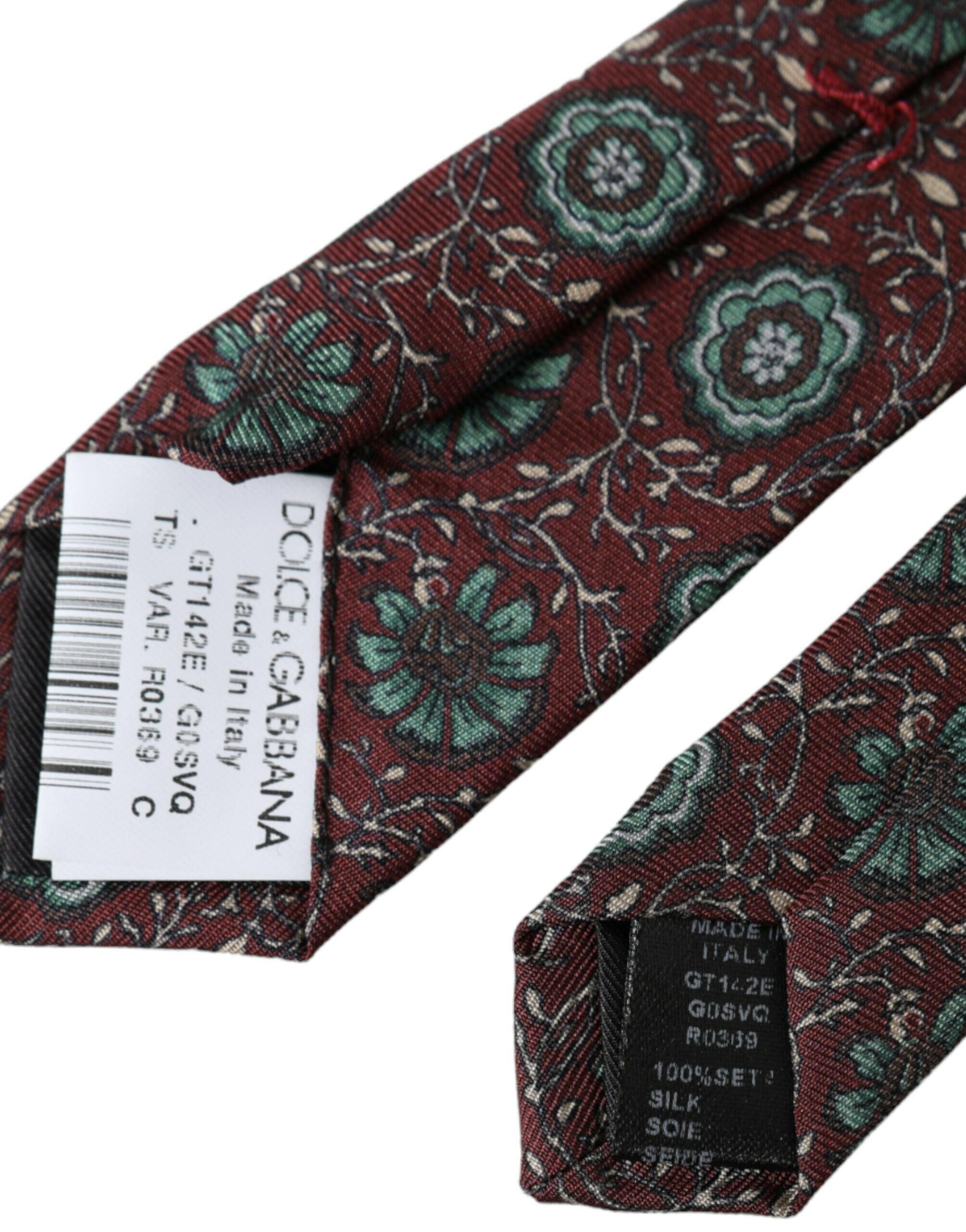 Dolce & Gabbana Maroon Floral 100% Silk Adjustable Men Tie -  Neckties, Men -  Dolce & Gabbana.