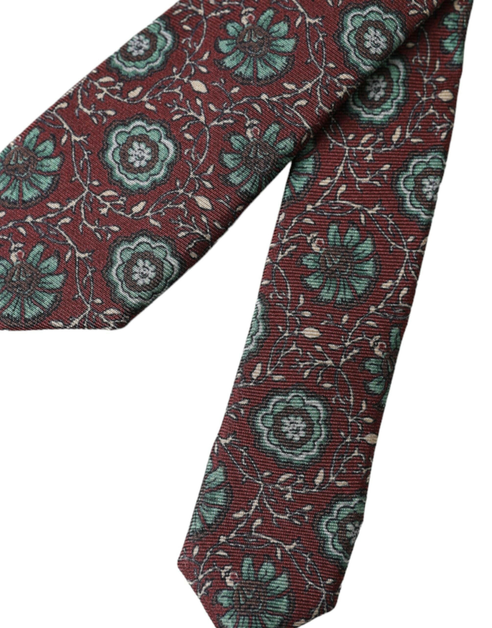 Dolce & Gabbana Maroon Floral 100% Silk Adjustable Men Tie -  Neckties, Men -  Dolce & Gabbana.
